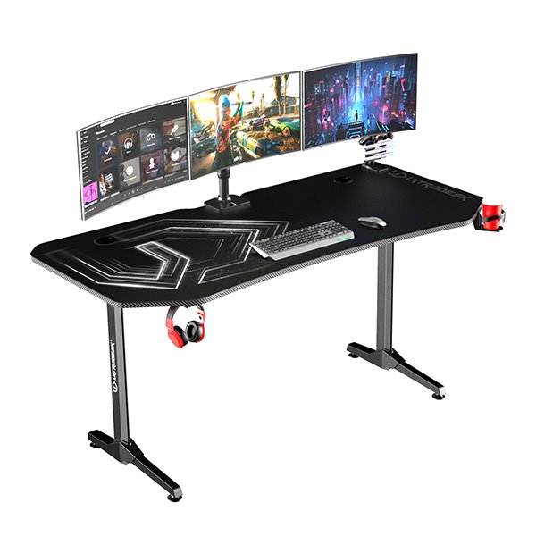 ULTRADESK Herný stôl FRAG XXL BLACK, 160 x 75 cm, 75 cm, držiak nápojov a slúchadiel, stojan BEAM, s celoplošnou XXL pod 