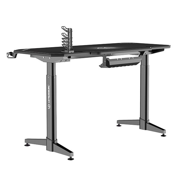 ULTRADESK Herný stôl LEVEL WHITE, 140x66cm, 72-124cm, elektricky nastaviteľná výška, s XXL podložkou pod myš 