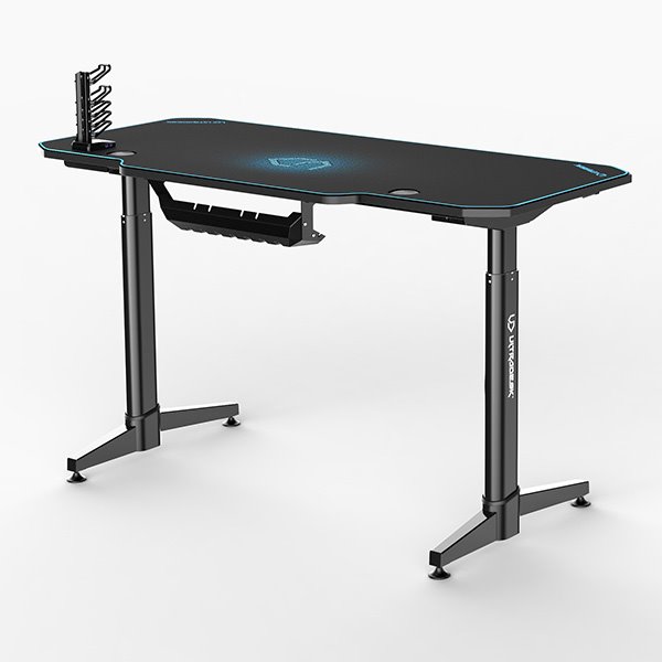 ULTRADESK Herný stôl LEVEL BLUE, 140x66cm, 72-124cm, elektricky nastaviteľná výška, s XXL podložkou pod myš 