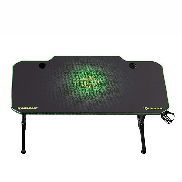 ULTRADESK Herný stôl FRAG - GREEN, 140x66 cm, 76 cm, s XXL podložkou pod myš, s ultradesk BEAM, držiak slúchadiel 
