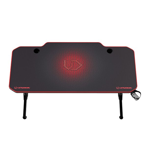ULTRADESK Herný stôl FRAG - RED, 140x66 cm, 76 cm, s XXL podložkou pod myš, s ultradesk BEAM, držiak slúchadiel 