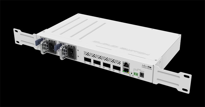 MIKROTIK RouterBOARD Cloud Router Switch CRS504-4XQ-IN + L5 (650MHz; 64MB RAM; 1x LAN; 4x QSFP28, Dual PSU) desktop 