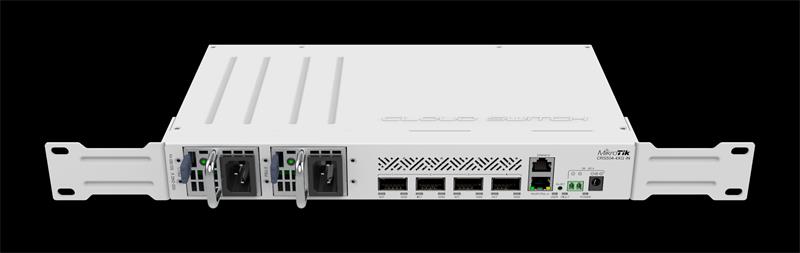 MIKROTIK RouterBOARD Cloud Router Switch CRS504-4XQ-IN + L5 (650MHz; 64MB RAM; 1x LAN; 4x QSFP28, Dual PSU) desktop 