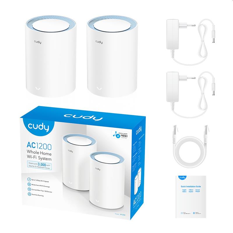 Cudy AC1200 Wi-Fi Mesh Solution 2-Pack, Dual-Band, 867+300Mbps, 802.11ac/a/b/g/n, 2x FastEth, 2x int.antenna, MU-MIMO 