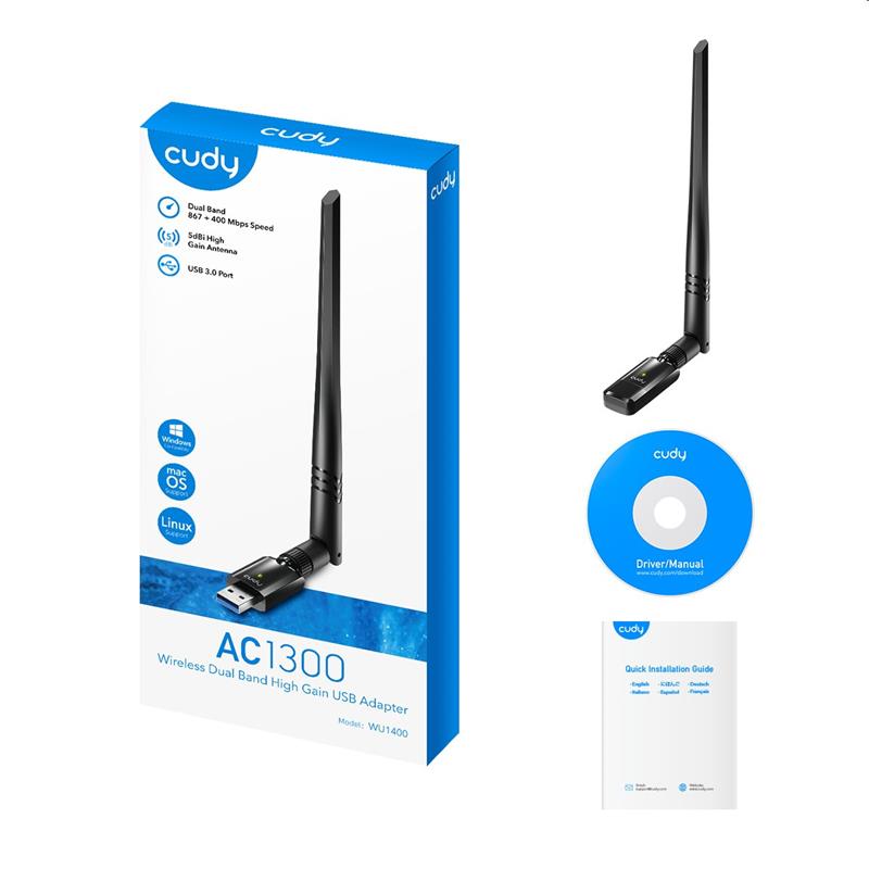 Cudy AC1300 Wi-Fi High Gain USB 3.0 Adapter with detach.ant. 