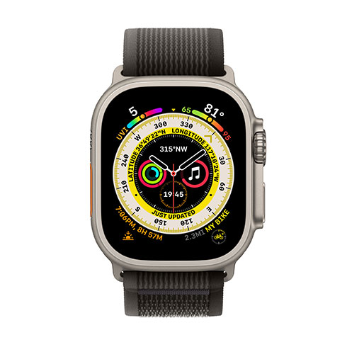 Apple Watch Ultra GPS + Cellular, 49mm titánové puzdro s čierno-sivým trailovým ťahom - M/L
