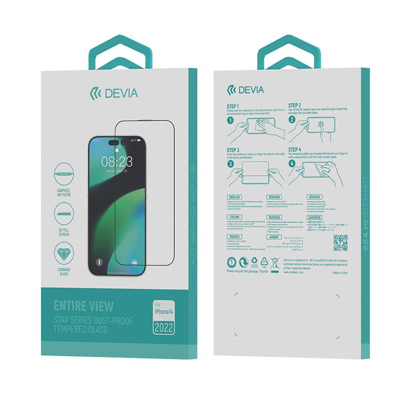 Devia ochranné sklo Star Series pre iPhone 14 Plus/13 Pro Max - Black Frame 
