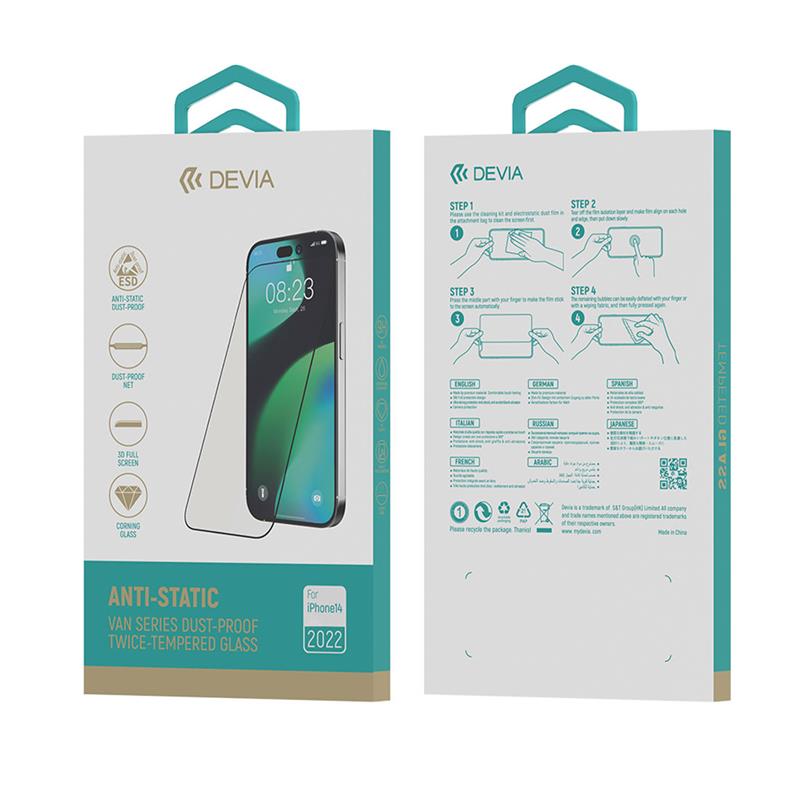 Devia ochranné sklo Van Series Anti-Static pre iPhone 14 Pro Max - Black Frame 