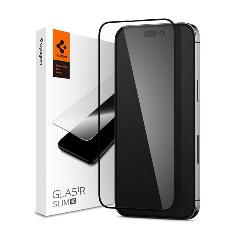 Spigen ochranné sklo GLAS.tR Slim HD pre iPhone 14 Pro - Black Frame 