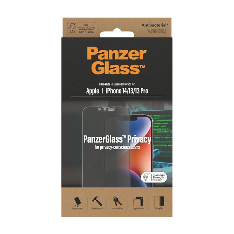 PanzerGlass ochranné sklo UWF Privacy AB pre iPhone 14/13/13 Pro - Black Frame 