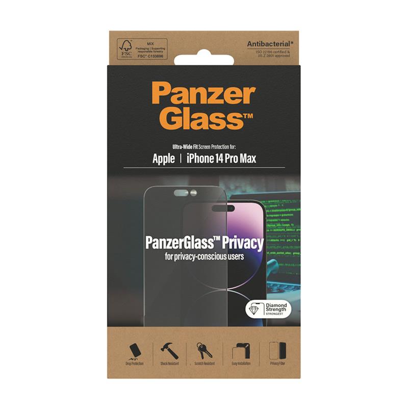 PanzerGlass ochranné sklo UWF Privacy AB pre iPhone 14 Pro Max - Black Frame 