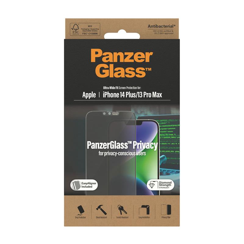 PanzerGlass ochranné sklo UWF Privacy AB s aplikátorom pre iPhone 14 Plus/13 Pro Max - Black Frame 