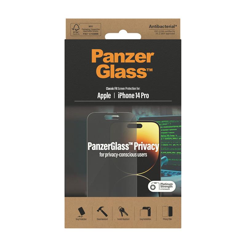 PanzerGlass ochranné sklo Classic Fit Privacy AB pre iPhone 14 Pro - Clear 
