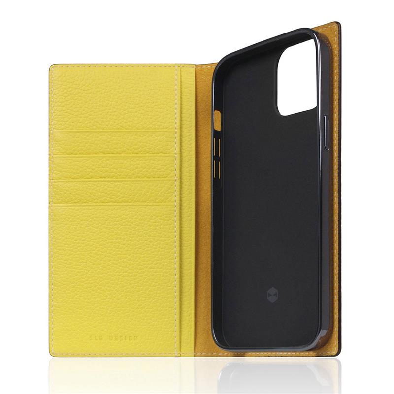 SLG Design puzdro D8 Neon Full Grain Leather Diary pre iPhone 14 - Lemon 