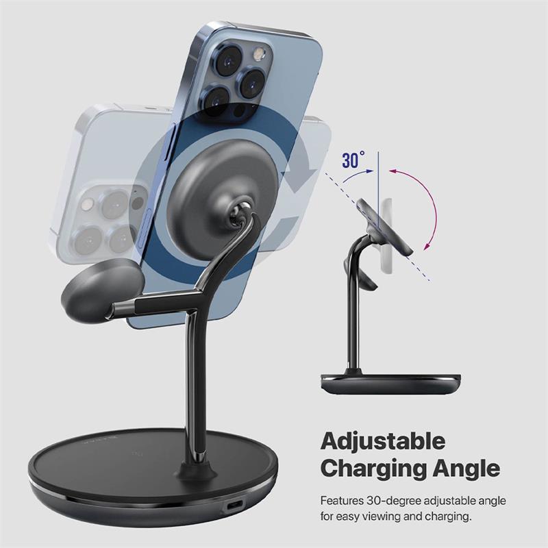 Adam Elements Omnia M3+ Magnetic 3-in-1 Wireless Charging Station + Charger - Black 