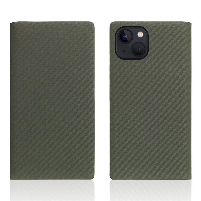 SLG Design puzdro D+ Italian Carbon Leather Diary pre iPhone 14 - Khaki 