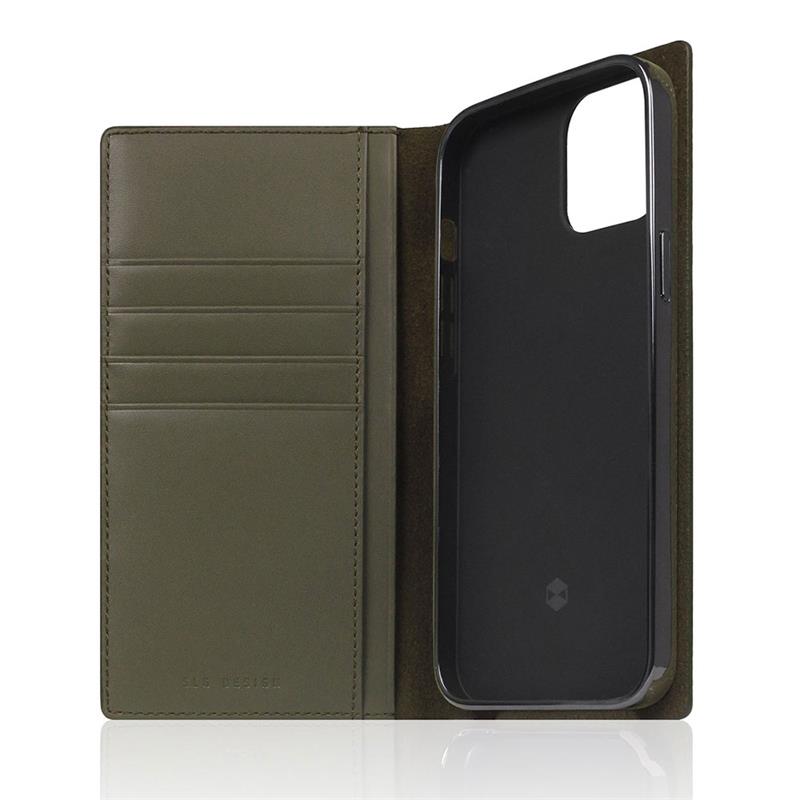 SLG Design puzdro D+ Italian Carbon Leather Diary pre iPhone 14 - Khaki 