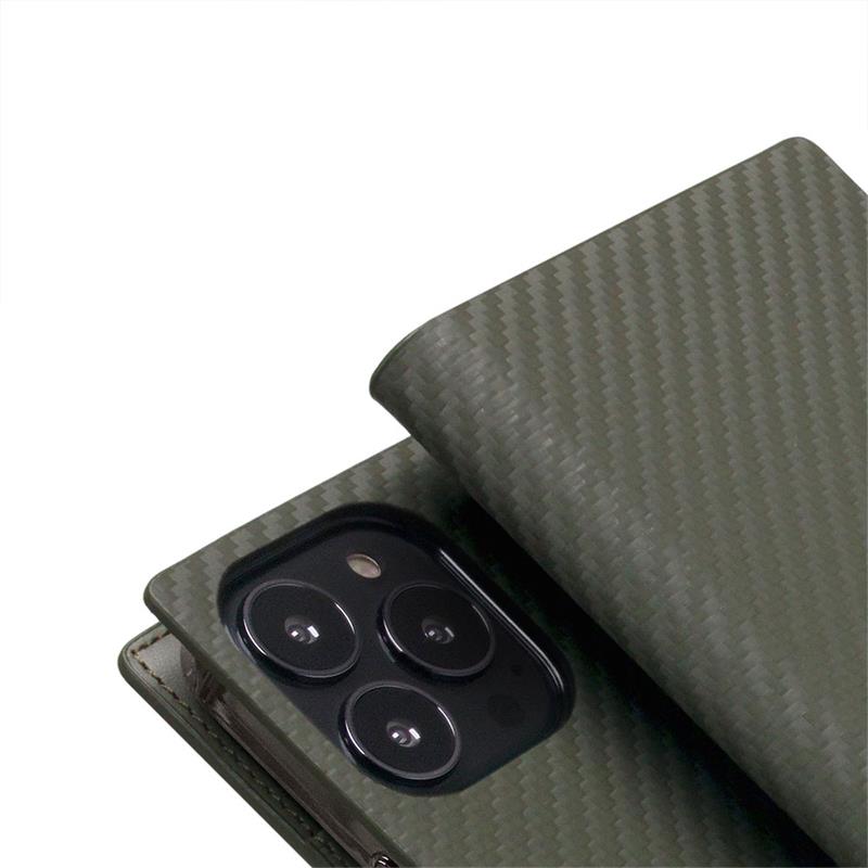 SLG Design puzdro D+ Italian Carbon Leather Diary pre iPhone 14 Pro - Khaki 