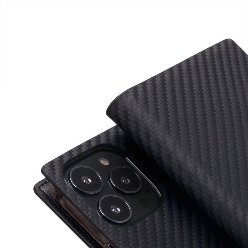 SLG Design puzdro D+ Italian Carbon Leather Diary pre iPhone 14 Pro - Black 