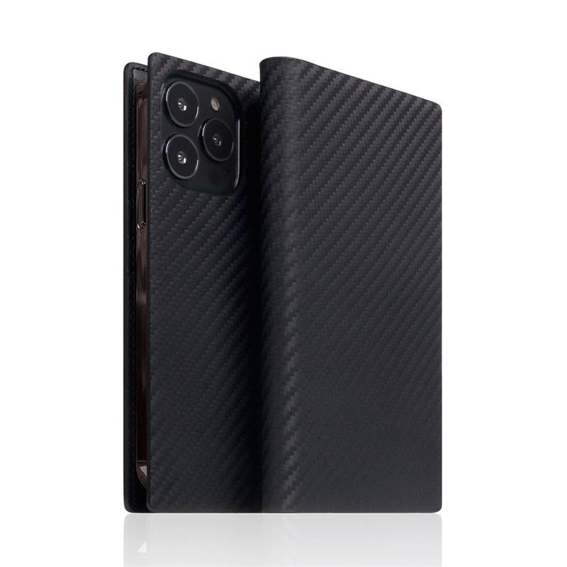 SLG Design puzdro D+ Italian Carbon Leather Diary pre iPhone 14 Pro - Black 