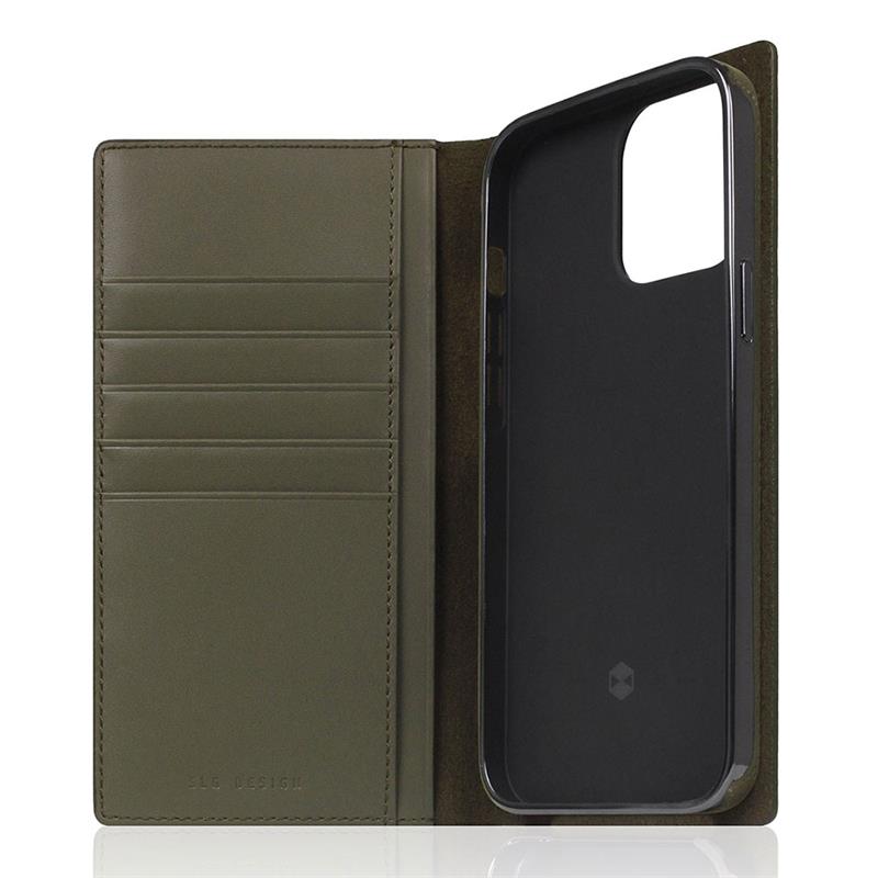 SLG Design puzdro D+ Italian Carbon Leather Diary pre iPhone 14 Pro Max - Khaki 