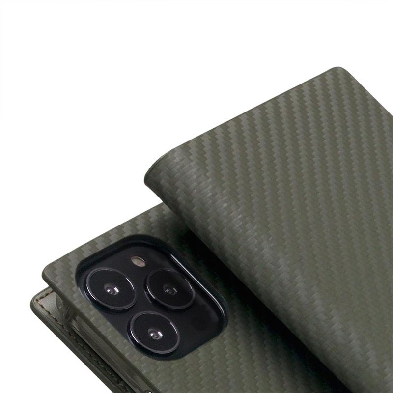 SLG Design puzdro D+ Italian Carbon Leather Diary pre iPhone 14 Pro Max - Khaki 