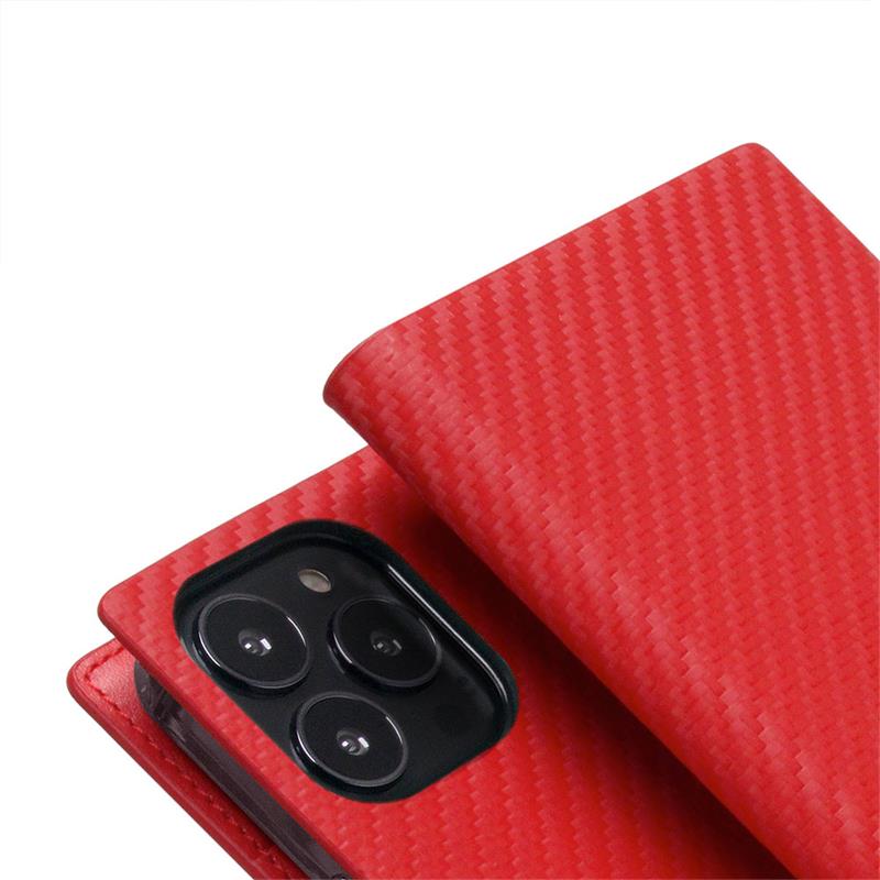 SLG Design puzdro D+ Italian Carbon Leather Diary pre iPhone 14 Pro Max - Red 