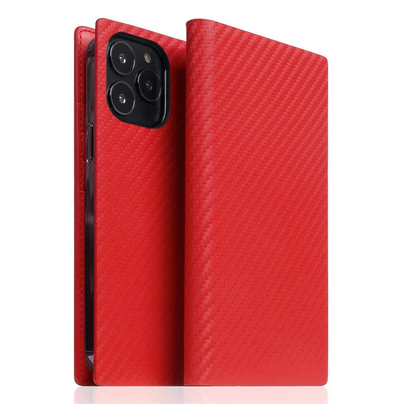 SLG Design puzdro D+ Italian Carbon Leather Diary pre iPhone 14 Pro Max - Red 