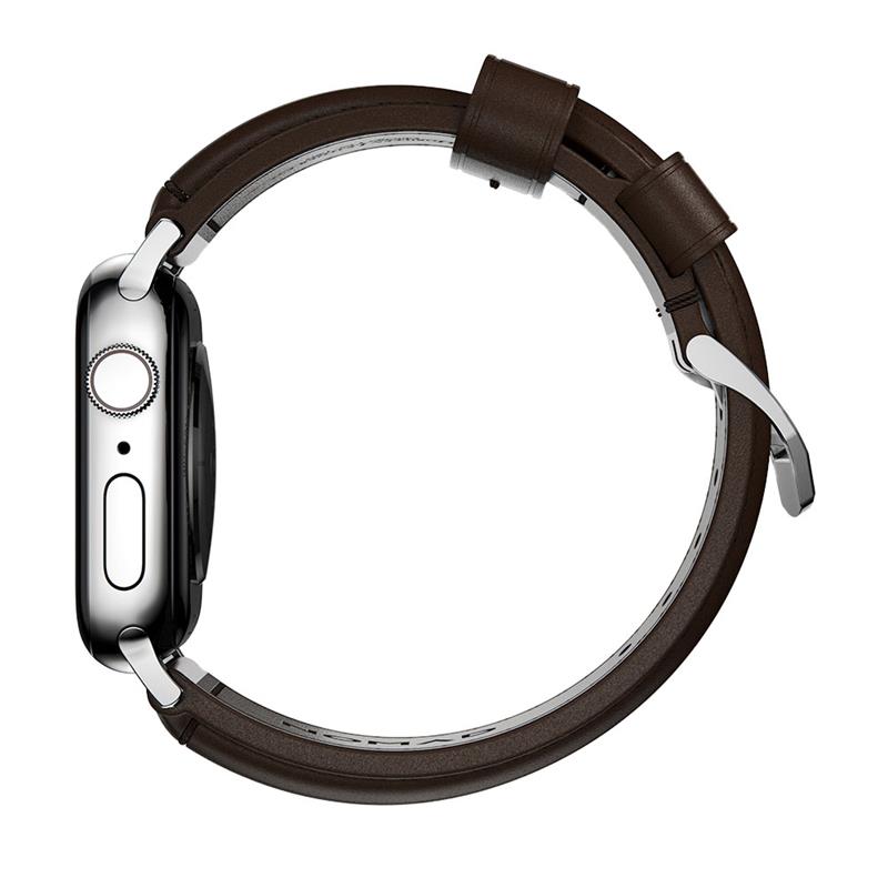 Nomad kožený remienok pre Apple Watch 44/45/49 mm - Traditional Brown/Silver Hardware 