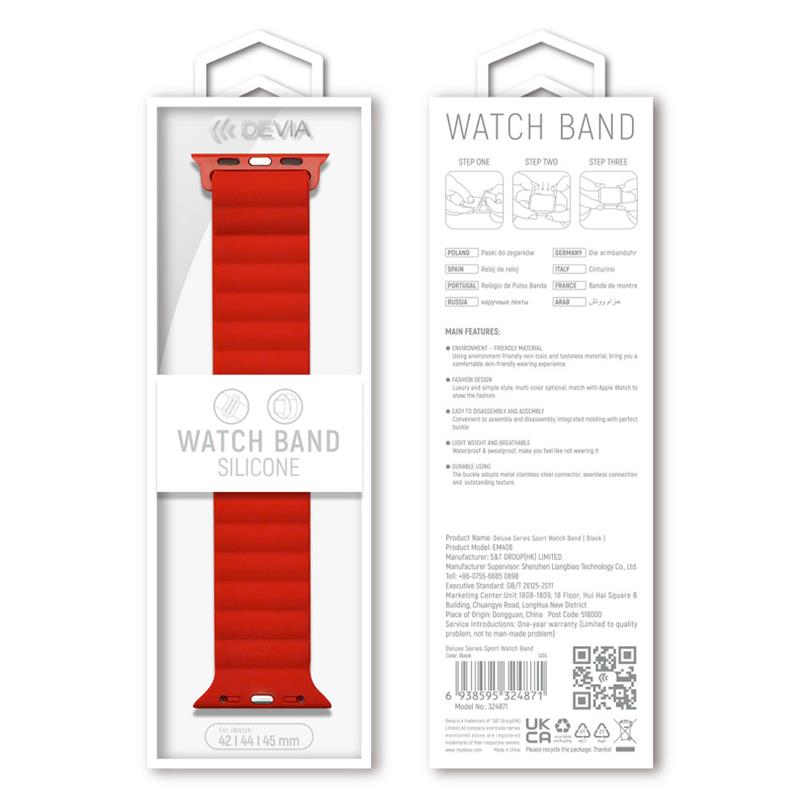 Devia remienok Deluxe Series Sport3 Silicone Magnet Band 44/45/49mm - Red 