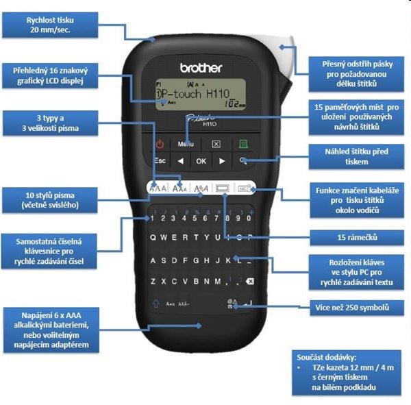 Brother PT-H110 popisovač, tlačiareň štítkov, do 12 mm 