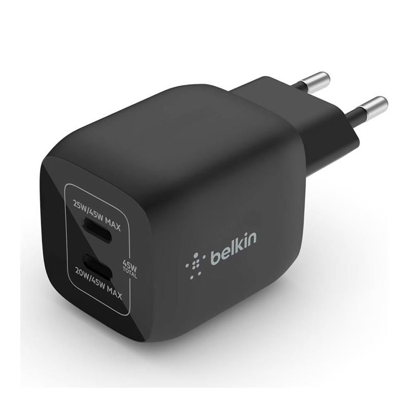 Belkin 45W Dual USB-C GaN PD Wall Charger with PPS - Black 