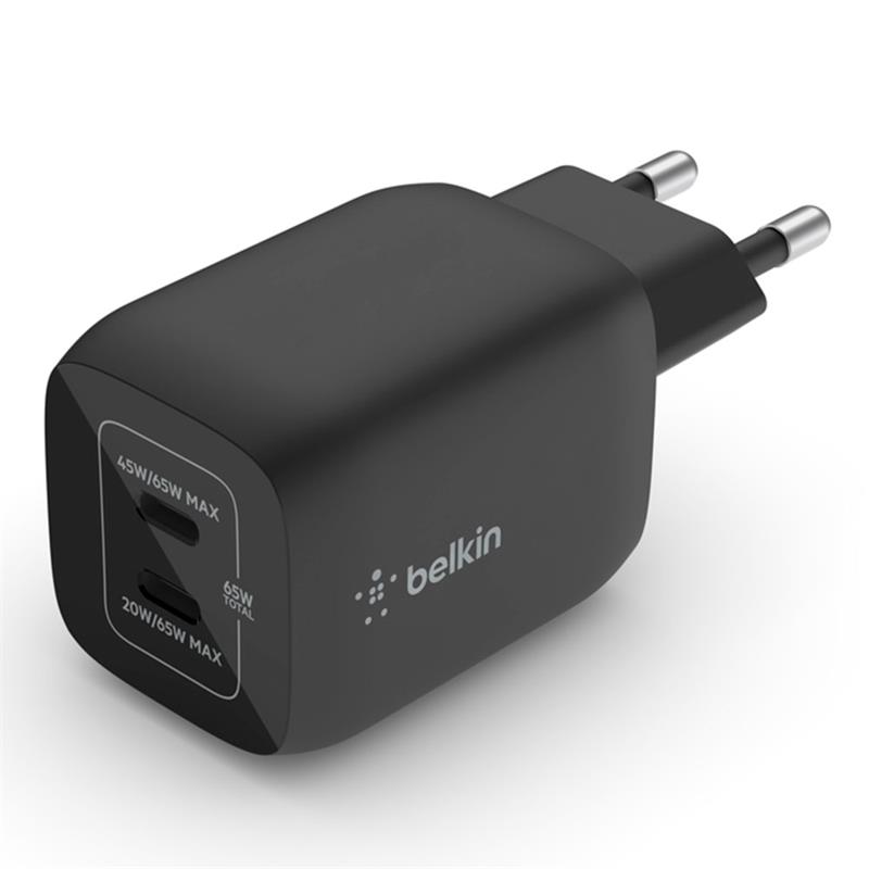 Belkin 65W Dual USB-C GaN PD Wall Charger with PPS - Black 