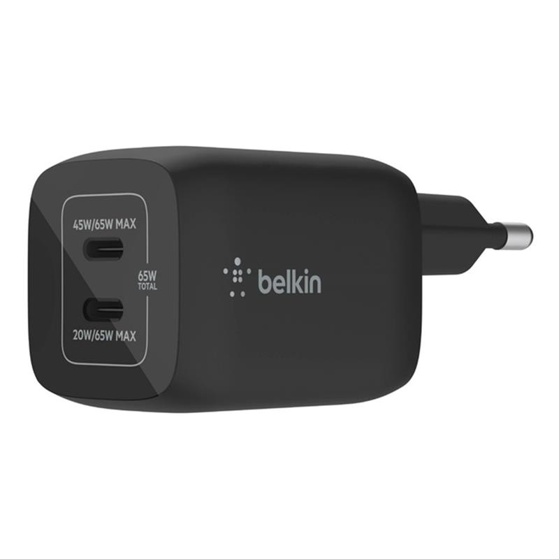 Belkin 65W Dual USB-C GaN PD Wall Charger with PPS - Black 