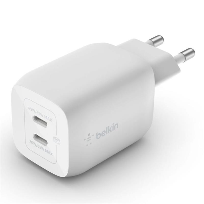 Belkin 65W Dual USB-C GaN PD Wall Charger with PPS - White 