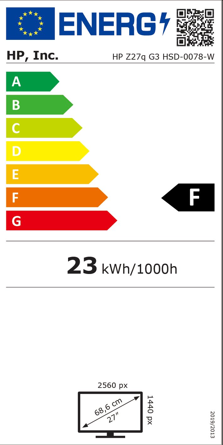 HP Z27q G3 QHD Display, 27.0/IPS, 2560X1440/60Hz, 1000:1, 5 ms, 350cd, HDMI/DP, 3-3-3, pivot 