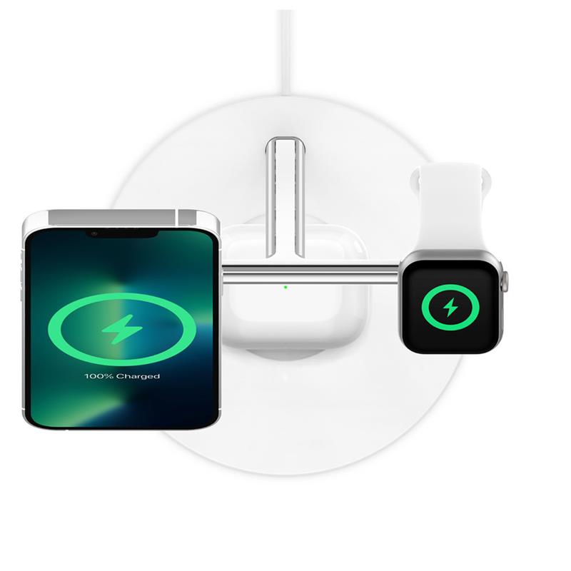 Belkin Boost Charge Pro 3-in-1 Wireless Charger with Magsafe 15W - White 