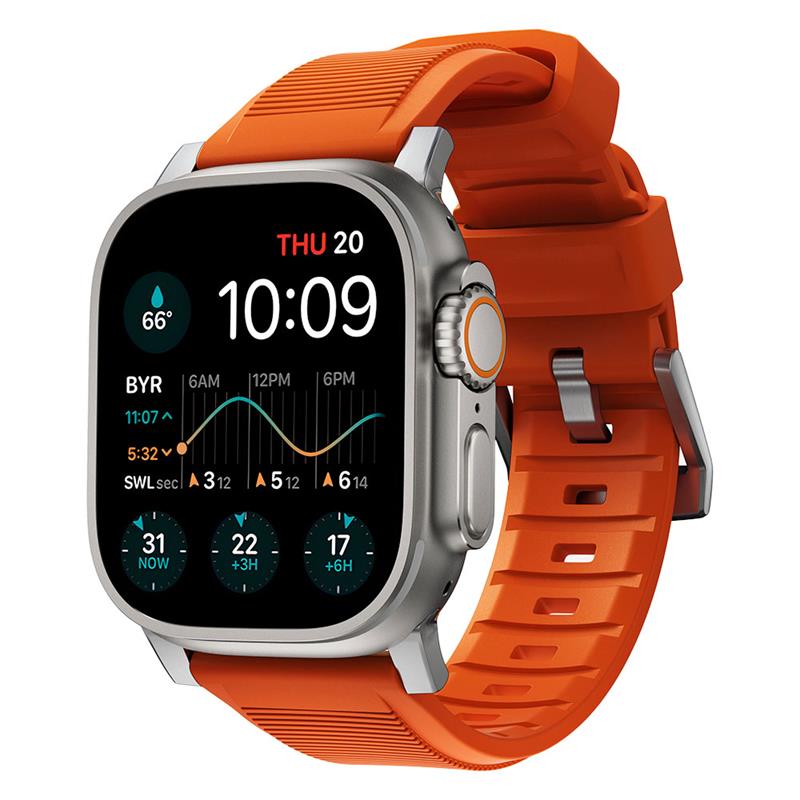 Nomad remienok Rugged Strap pre Apple Watch 44/45/49mm - Ultra Orange/Silver Hardware 