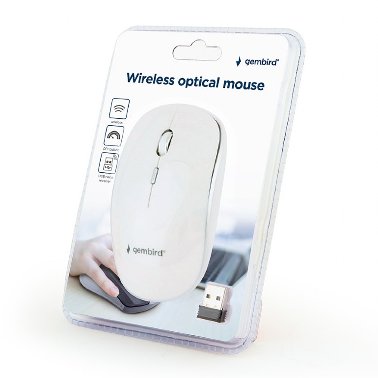 Myš GEMBIRD MUSW-4B-01-W, biela, bezdrôtová, USB nano receiver 