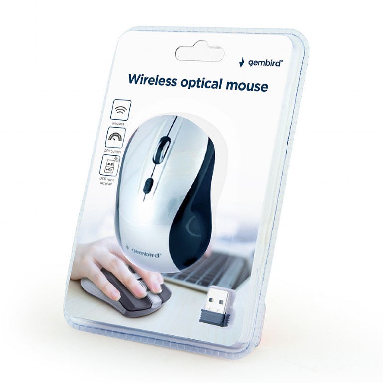 Myš GEMBIRD MUSW-4B-02-BS, čierno-strieborná, bezdrôtová, USB nano prijímač 