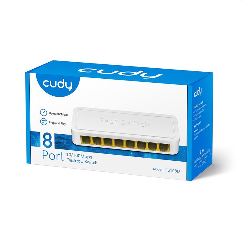 Cudy 8-Port Switch, 8 10/100M RJ45 Ports, Desktop, Power Saving, Plug & Play 