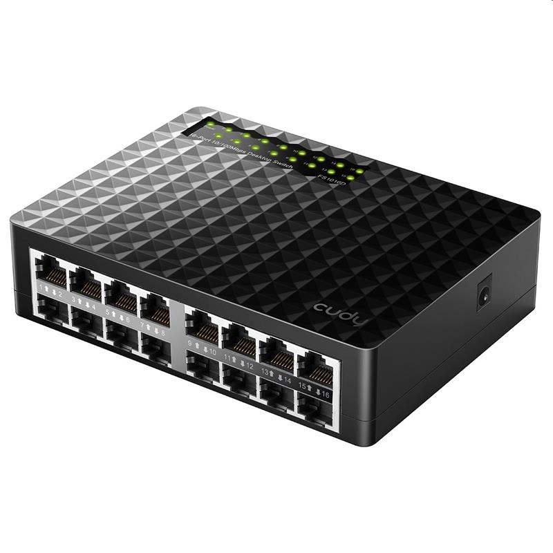 Cudy 16-Port Switch, 16 10/100M RJ45 Ports, Desktop, Power Saving, Plug & Play 