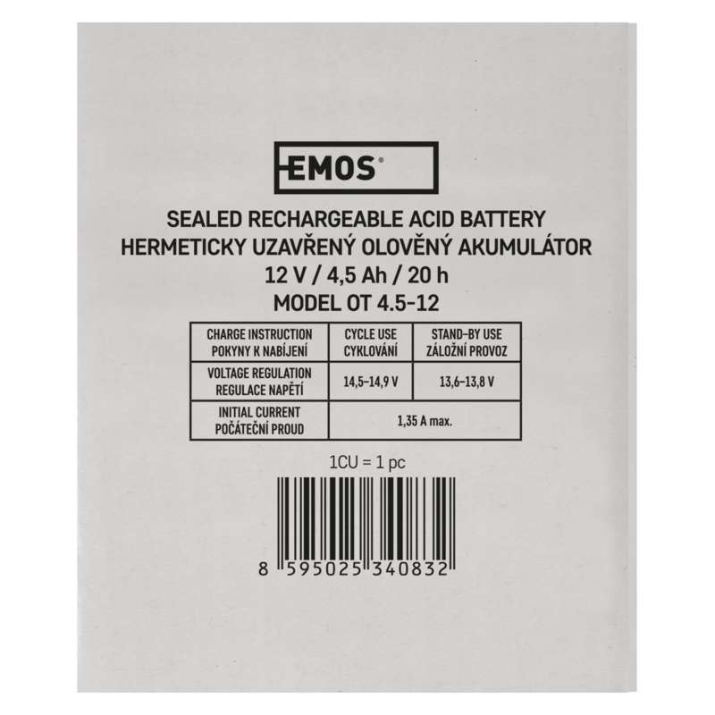 EMOS Bezúdržbový olovený akumulátor 12 V/4,5 Ah, faston 4,7 mm 