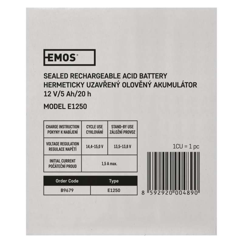 EMOS Bezúdržbový olovený akumulátor 12 V/5Ah, faston 6,3 mm 