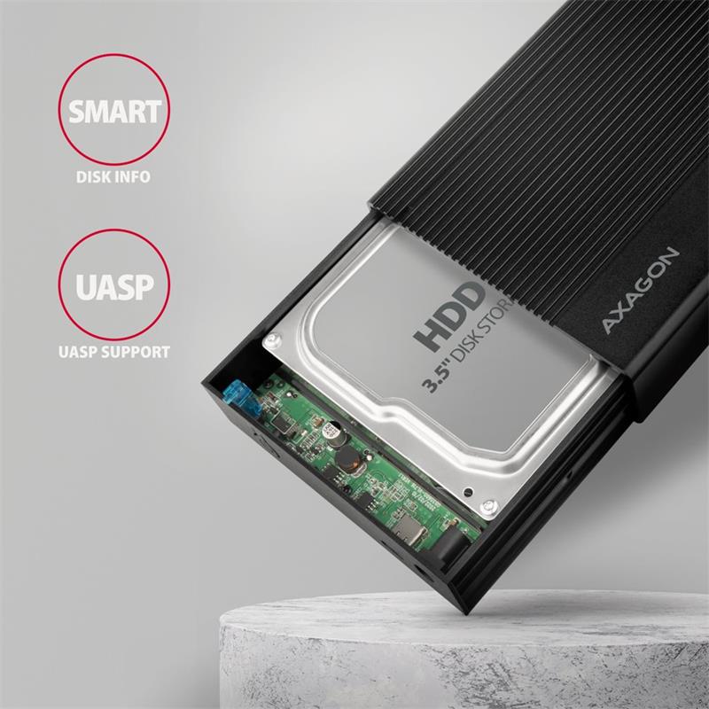 AXAGON EE35-GTR, USB-C 5Gbps - SATA 6G 3.5" RIBBED box, čierny 