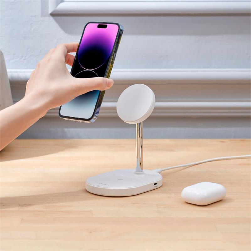 Adam Elements Omnia M2+ Magsafe 2+1 Wireless Charging Station - White 