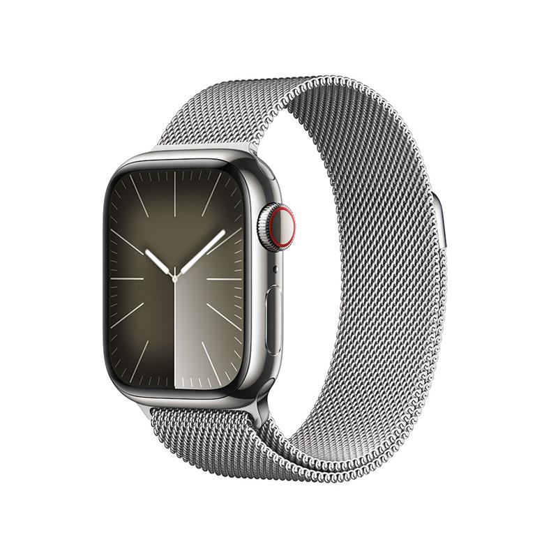 Apple Watch Series 9 GPS + Cellular 41mm Silver Stainless Steel Case with Silver Milanese Loop 