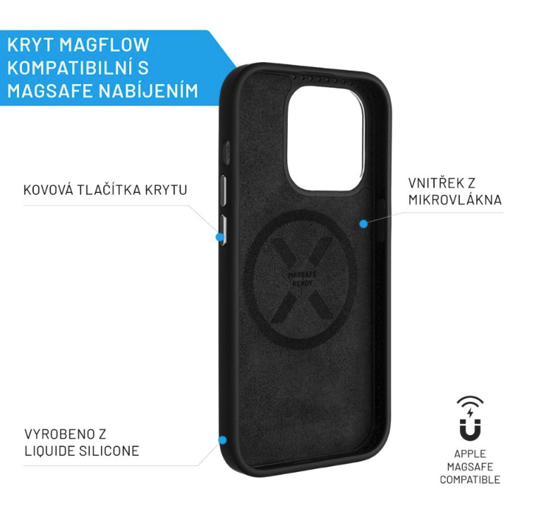 FIXED kryt MagFlow s podporou MagSafe pre Apple iPhone 15, černý 