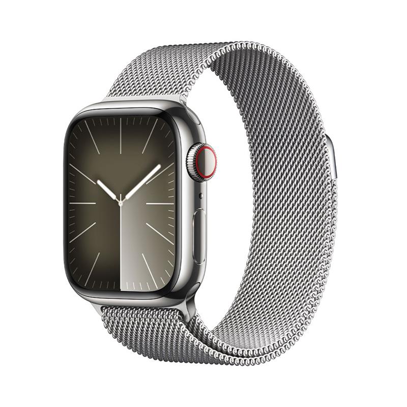 Apple Watch Series 9 GPS + Cellular 41mm Silver Stainless Steel Case with Silver Milanese Loop 