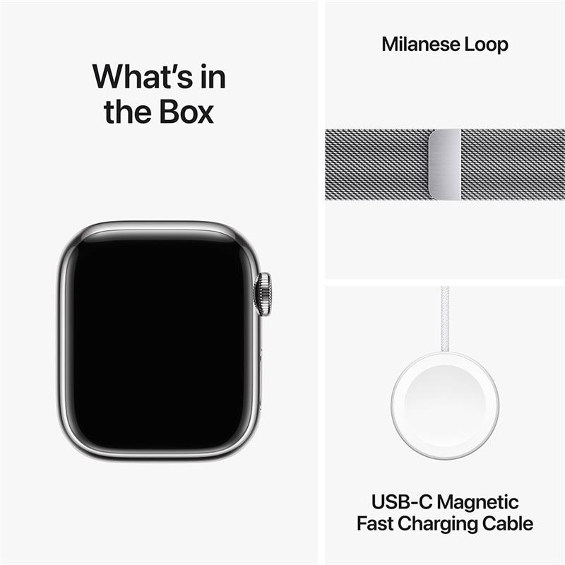 Apple Watch Series 9 GPS + Cellular 41mm Silver Stainless Steel Case with Silver Milanese Loop 